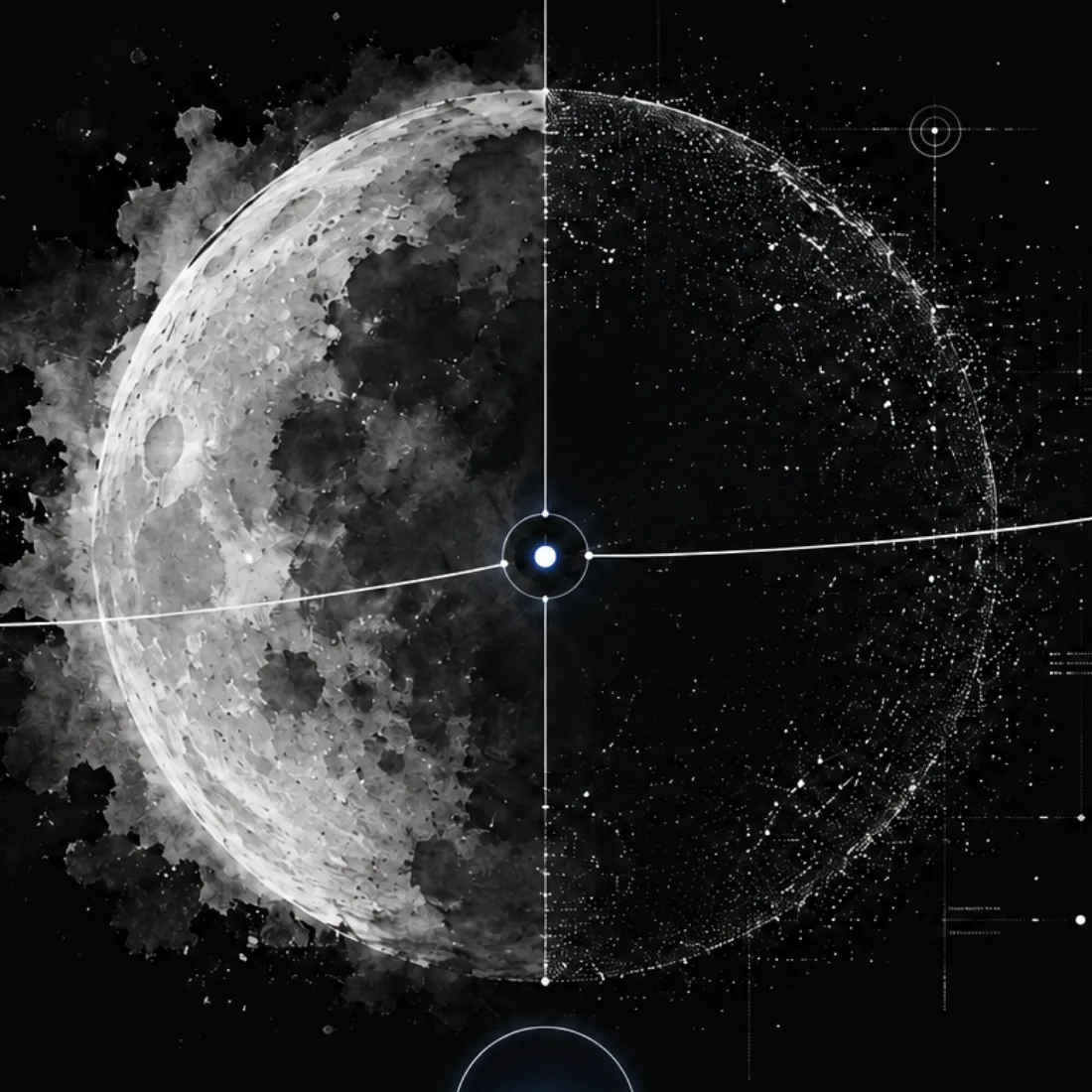 写实月面与数字粒子共同组成的星体